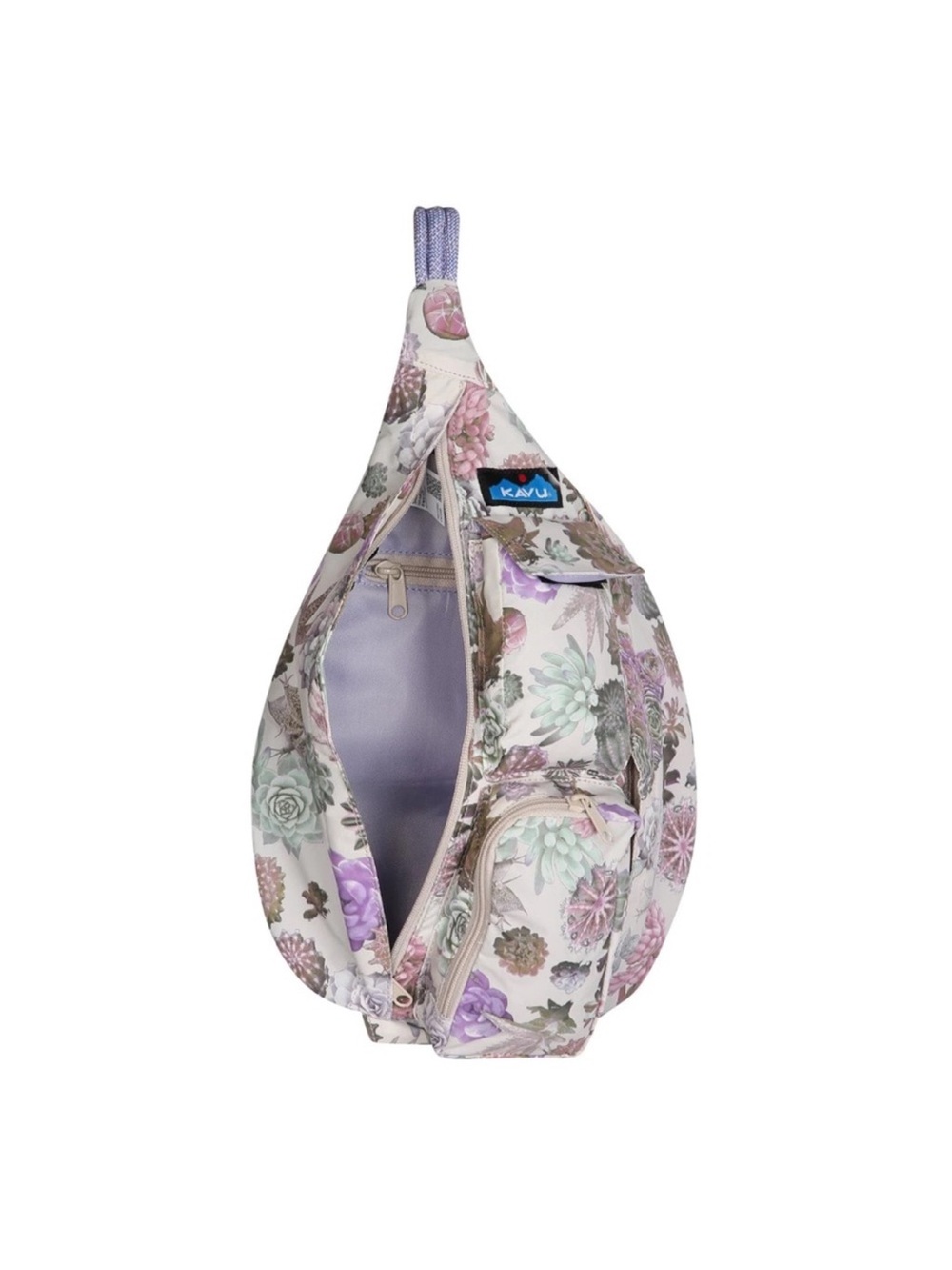 NWT KAVU Lavender Succulent Floral Rope Sling Bag - RARE retired print - Picture 4 of 4